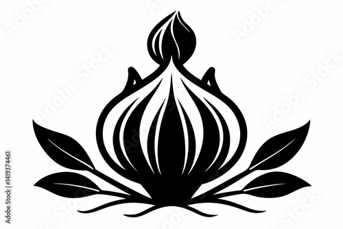 garlic plant silhouette line art vector illustration