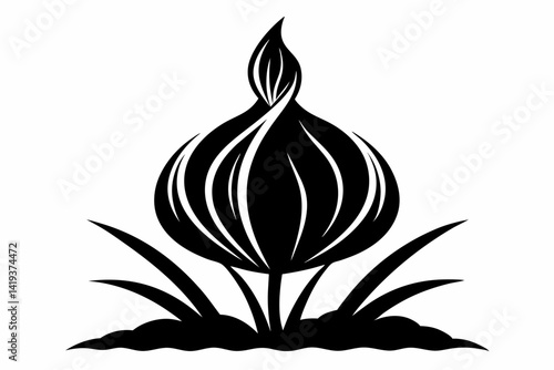 garlic plant silhouette line art vector illustration