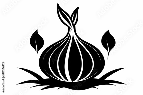 garlic plant silhouette line art vector illustration