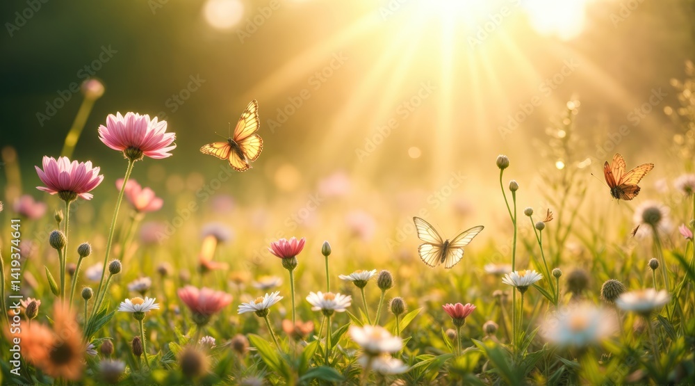 Fototapeta premium Gentle Butterflies Above Soft Focus Field