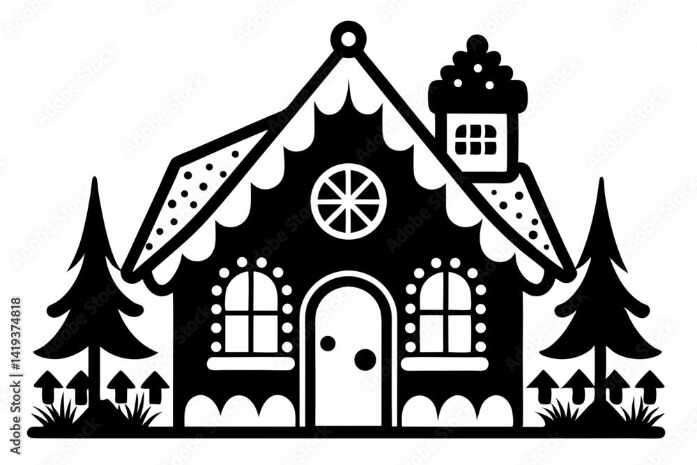 Fototapeta premium gingerbread house silhouette line art vector illustration