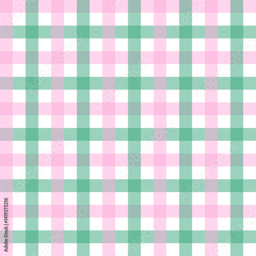 Pastel gingham seamless pattern.Checkered tartan plaid repeat pattern in green pink white.Geometric vector background wallpaper for fabric and prints.