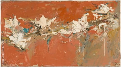 Captivating orange canvas art with flowing white figures and dynamic brushstrokes