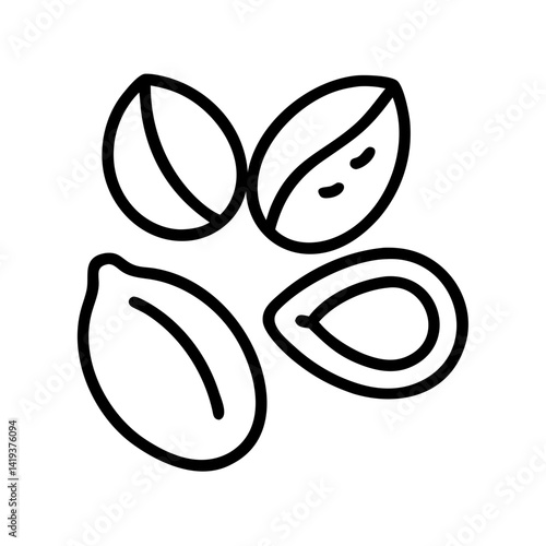 Outline drawing of shelled and unshelled peanuts for healthy snack and food illustration needs