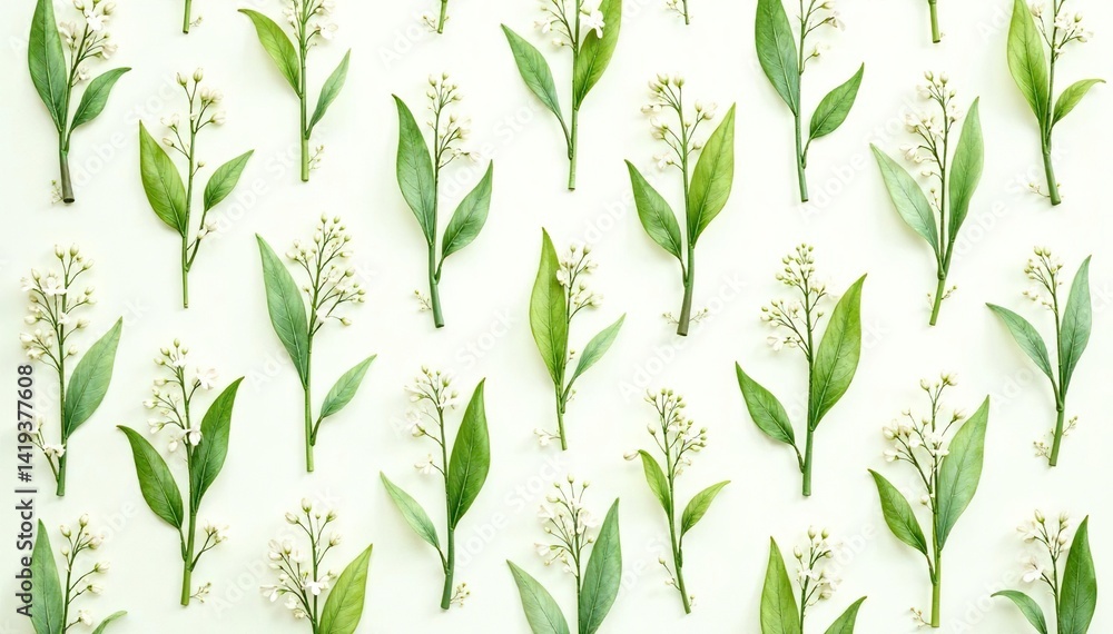 Naklejka premium Delicate repeating lily of the valley pattern, watercolor style, repeating pattern, watercolor, textile