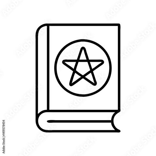 Spellbook occult grimoire magic book with pentagram vector illustration for witchcraft design icon
