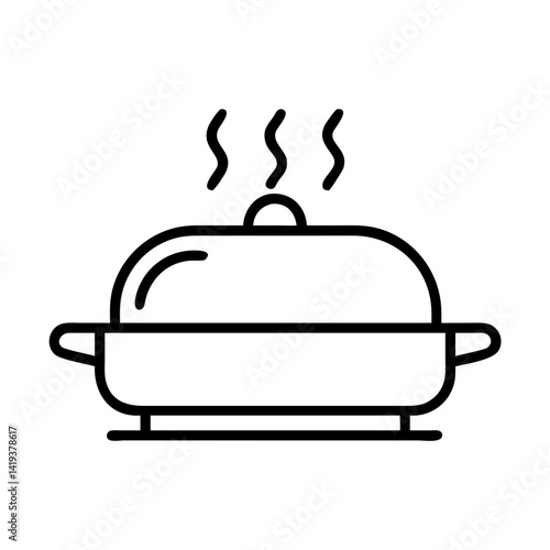 Hot pot vector illustration, cooking pot with steam, kitchenware and cookware line art design vector