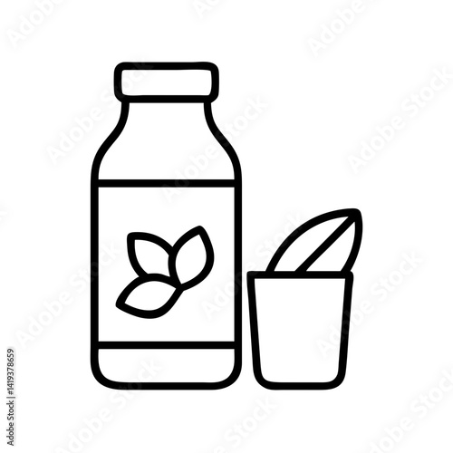 Organic herbal medicine bottle with leaves vector illustration for natural wellness product ad