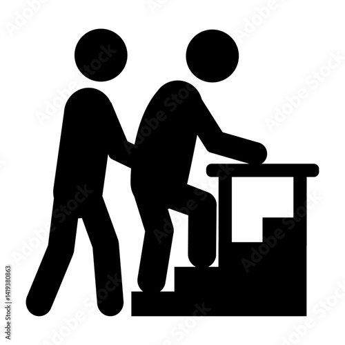 介護　階段を上がる人と支える介助人