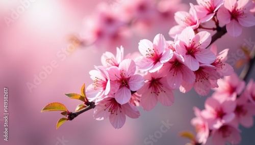 Pink cherry blossoms in full bloom, branches overflowing with petals , tree, springtime, floral