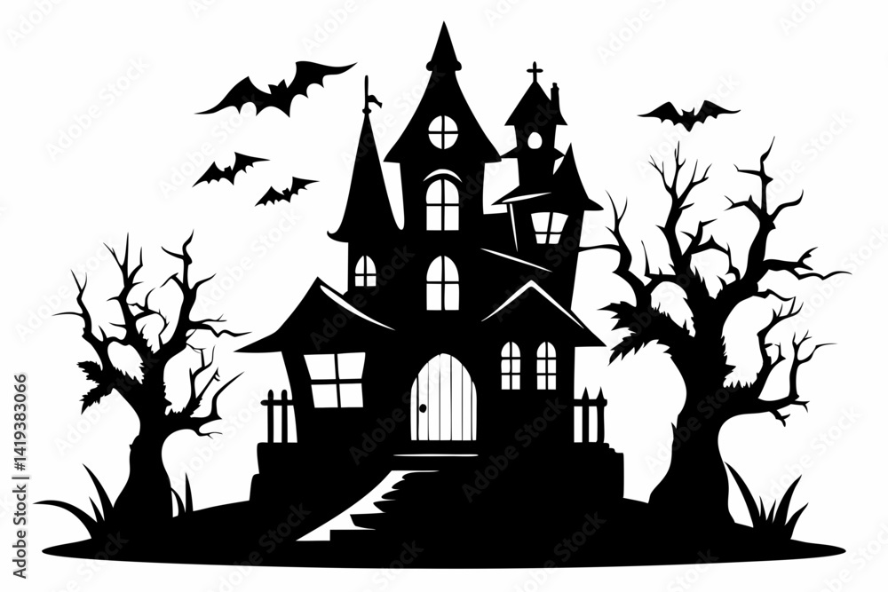 haunted house silhouette line art vector illustration haunted house silhouette line art vector illustration