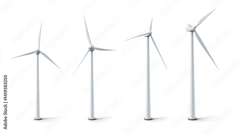 Collection set of wind turbines isolated on transparent or white background Collection set of wind turbines isolated on transparent or white background