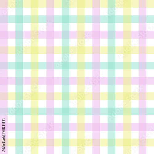 Multicolor gingham seamless pattern.Checkered tartan plaid repeat pattern in green yellow pink white.Geometric vector illustration background wallpaper.
