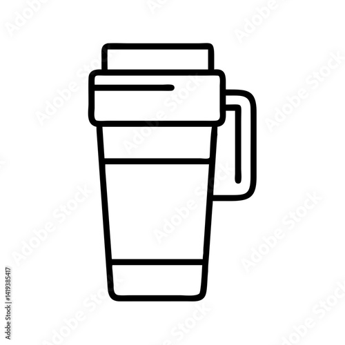 Insulated travel mug with handle outline vector, coffee cup, tea mug, thermo mug, tumbler, container