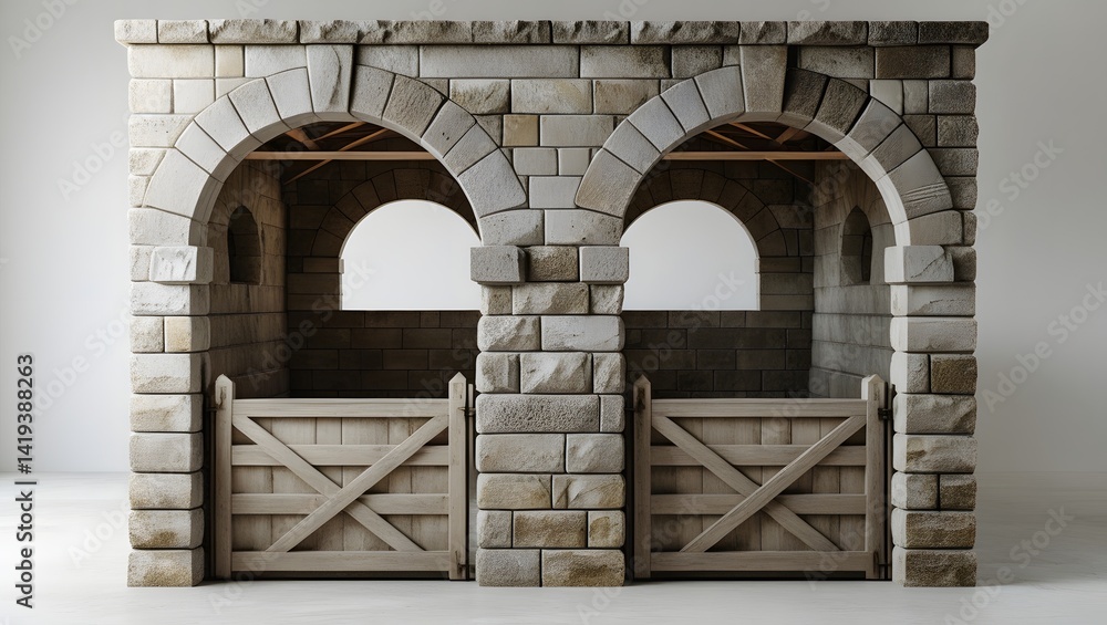 Fototapeta premium Stone Stable: Elegant Double-Stall Design with Archways