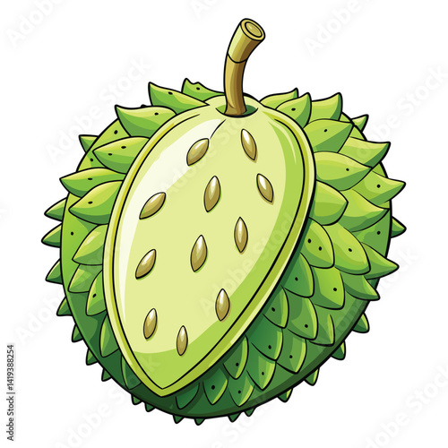 Green fruit with seeds, spiky exterior