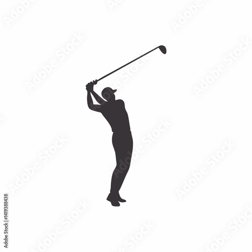 Golf player silhouette mid swing design element for sports illustrations
