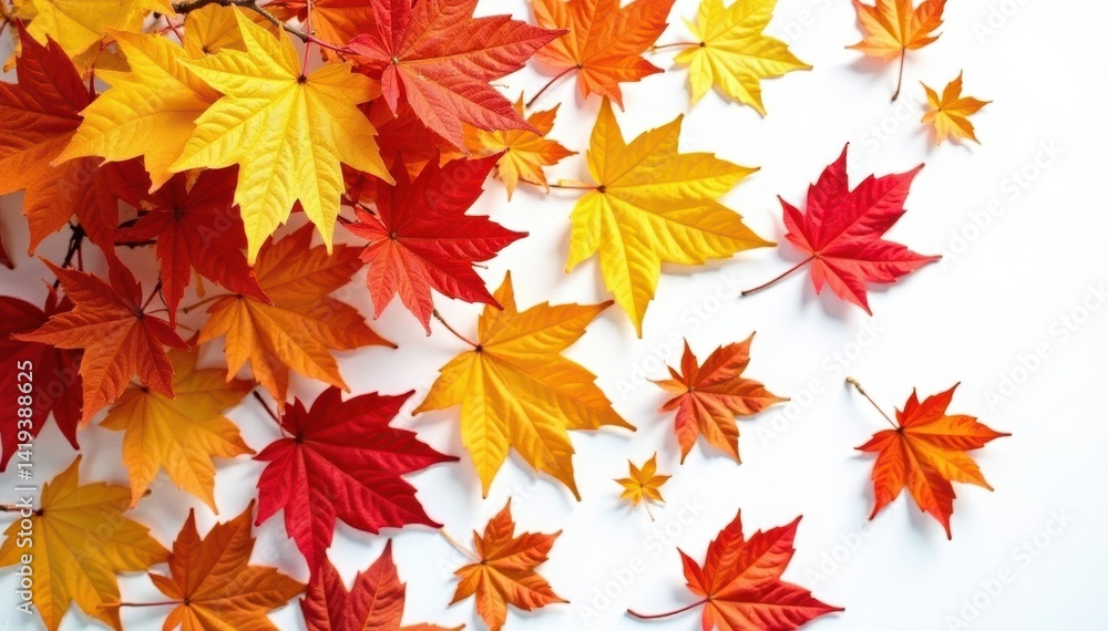 Pile of vibrant brown autumn leaves on pure white, overhead view , orange, still life Pile of vibrant brown autumn leaves on pure white, overhead view , orange, still life