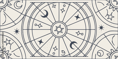 Astrology Chart Design with Celestial Symbols on Textured Background  