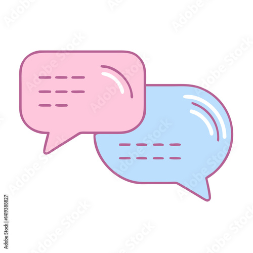Chat icons in pink and blue with text bubbles  