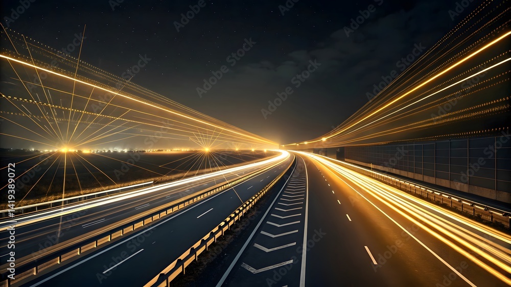 Obraz premium Futuristic Highway Light Trails with Neon Glow and Motion Blur V7