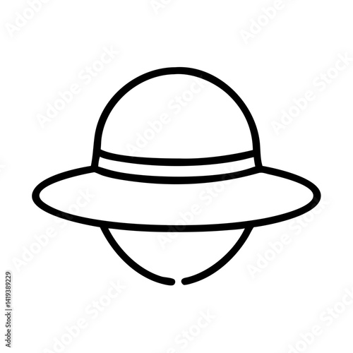 Illustration of a classic sun hat for summer vacation and outdoor adventures, line art style