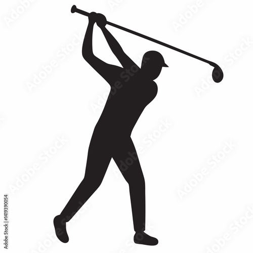 Golf player silhouette swinging golf club isolated on white background vector illustration