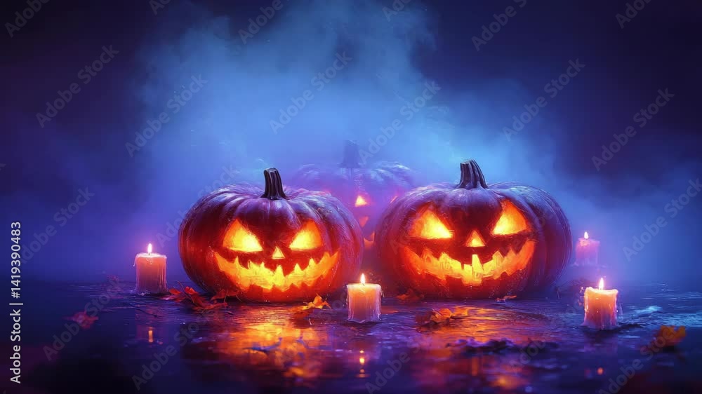 Spooky Halloween Background with Two Jack-o-Lanterns Spooky Halloween Background with Two Jack-o-Lanterns