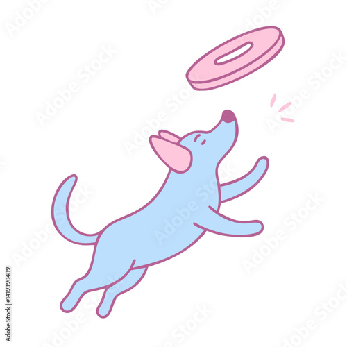 Dog jumping to catch frisbee in a playful animation style  