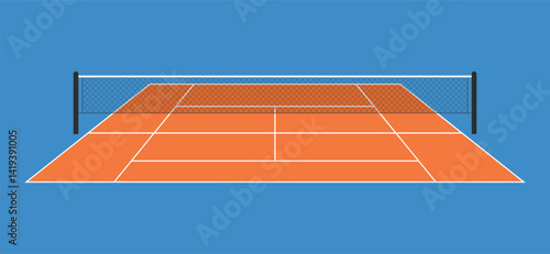 Flat Tennis Court Blue Background