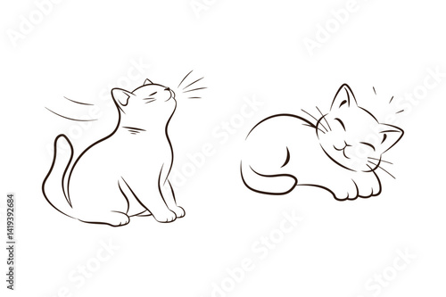 Two adorable cats line art vector illustration relaxing feline friends