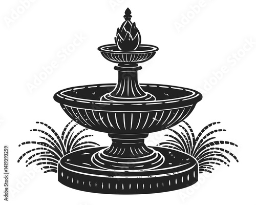 Water fountain vector silhouette illustration on white background