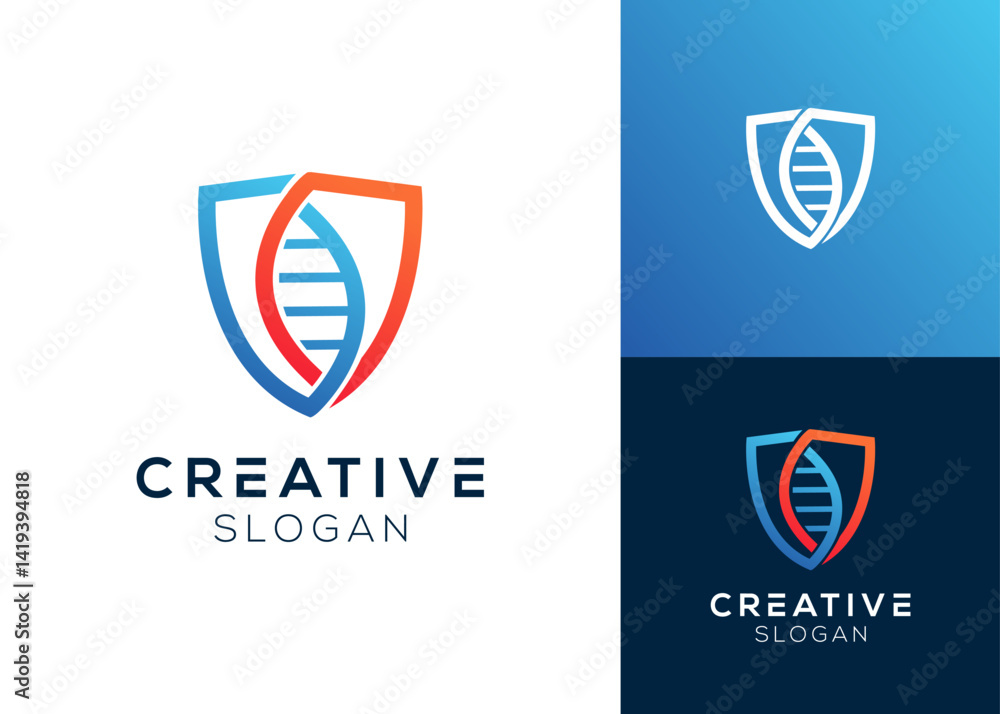 DNA defense or DNA with shield logo design for health and medical DNA defense or DNA with shield logo design for health and medical