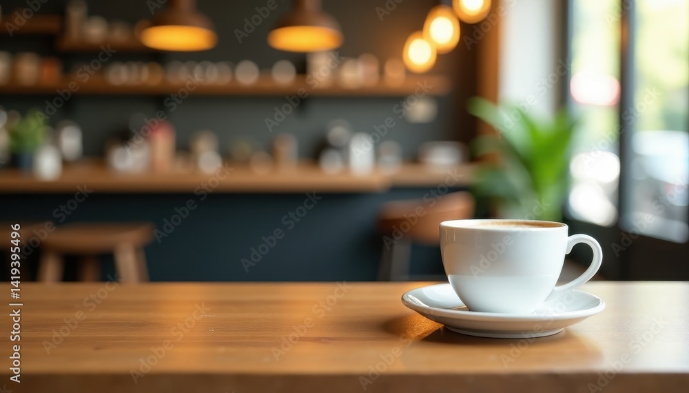 Clean empty coffee table, blurred cafe backdrop, modern, view, beige Clean empty coffee table, blurred cafe backdrop, modern, view, beige