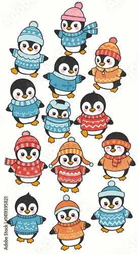 Wallpaper Mural Penguin Cartoon Characters Wearing Winter Clothes Illustration Torontodigital.ca