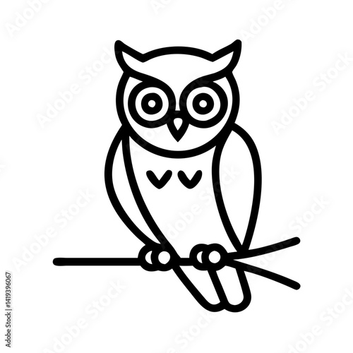 Owl outline vector illustration, bird of prey drawing, nocturnal animal clip art, simple design