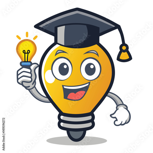 A mascot logo featuring an anthropomorphic lightbulb character with a friendly smile and wearing a graduation cap, representing a bright and educational platform