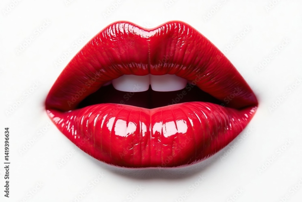 Bold crimson lip stain against pure white backdrop , graphic design, photography Bold crimson lip stain against pure white backdrop , graphic design, photography