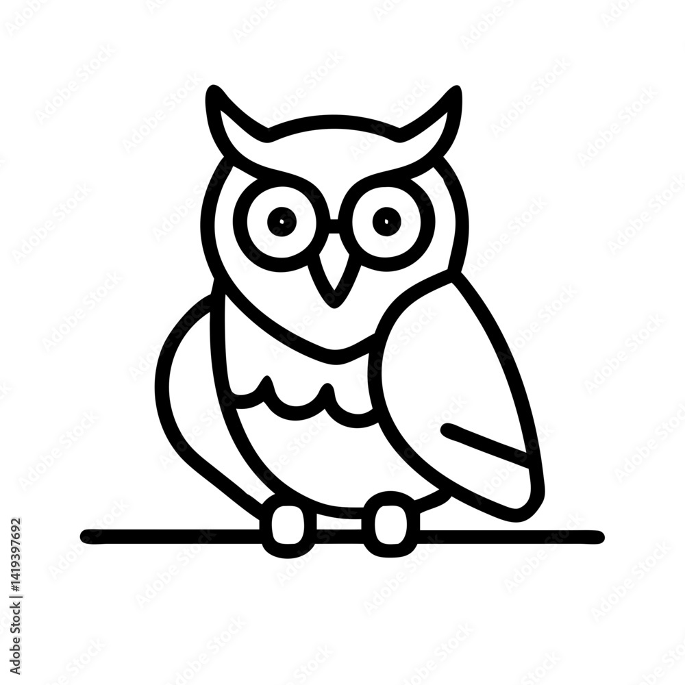 Fototapeta premium Owl line art vector illustration, cute owl drawing, owl outline design, owl icon graphic vector