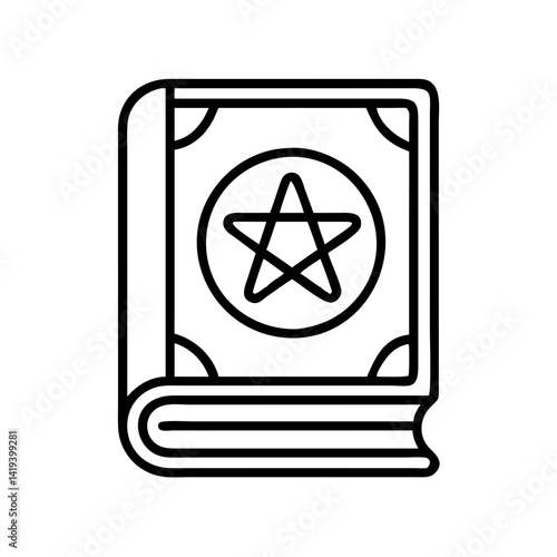 Magic spell book with pentagram vector, witchcraft book, occult grimoire, esoteric knowledge, mystic arts