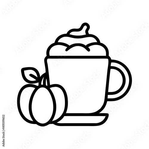 Pumpkin spice latte vector art: autumn coffee drink with whipped cream and pumpkin drawing design
