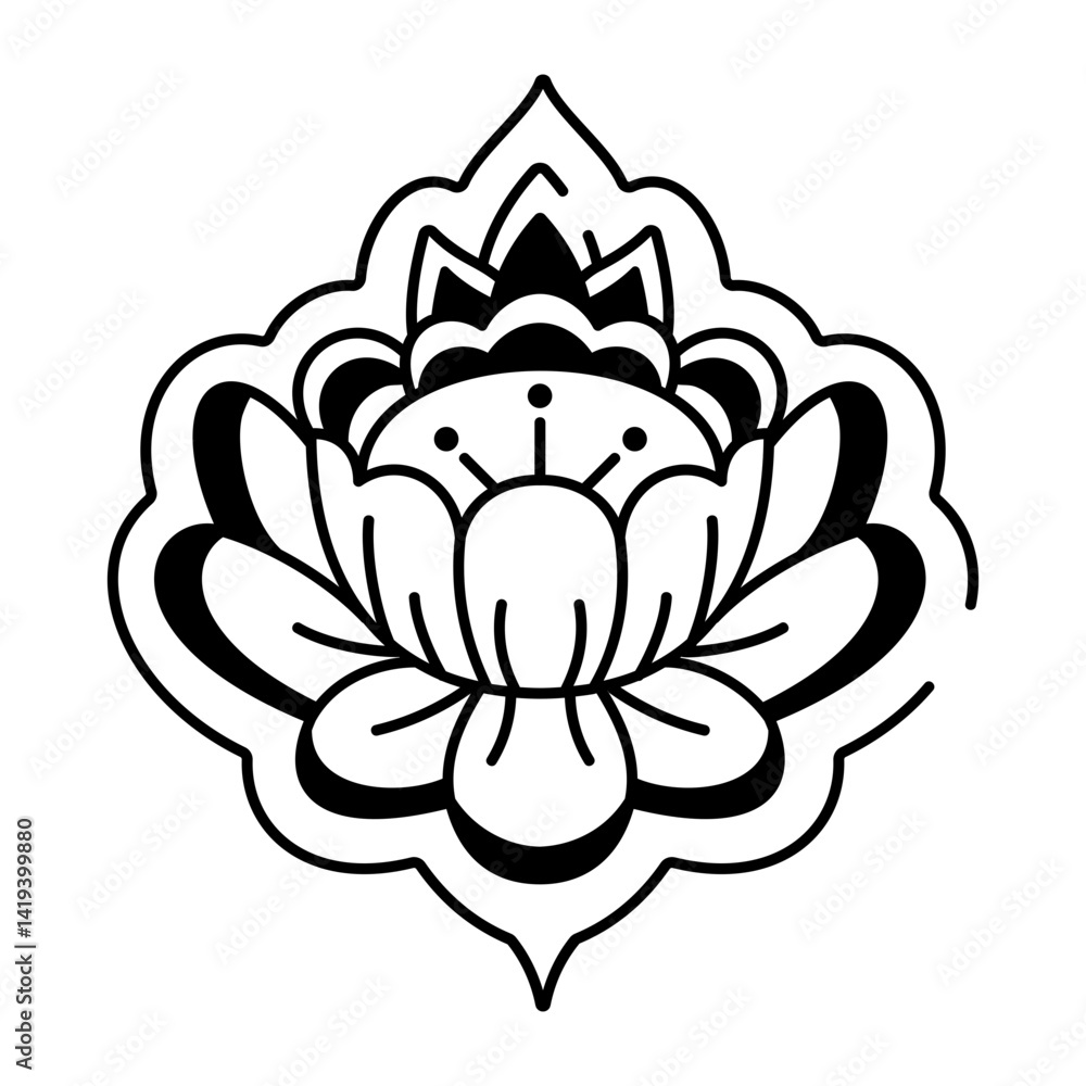 Fototapeta premium A glyph style icon of lotus flower tattoo 