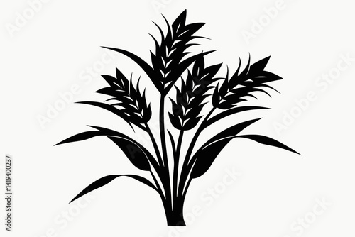 rice plant silhouette line art vector illustration