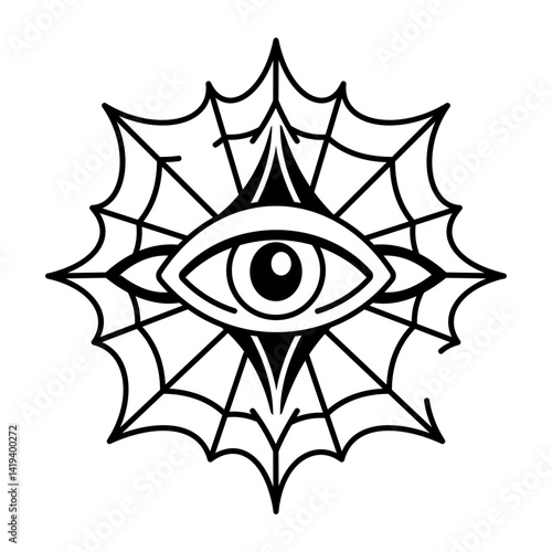 A hand drawn style icon of cobweb eye tattoo
