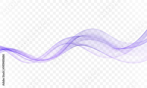 Wavy transparent lines in blue color, flow vector abstract wave on white background.