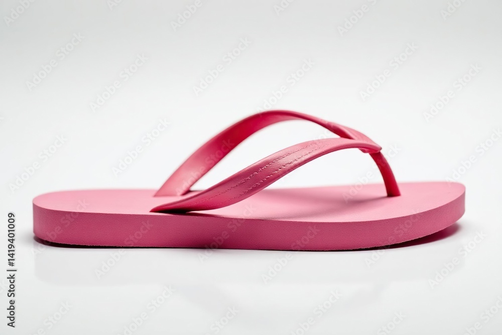 Side view of a flip-flop, sole facing up, on white , photography, plastic Side view of a flip-flop, sole facing up, on white , photography, plastic