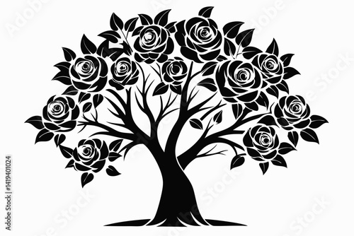 rose tree silhouette line art vector illustration