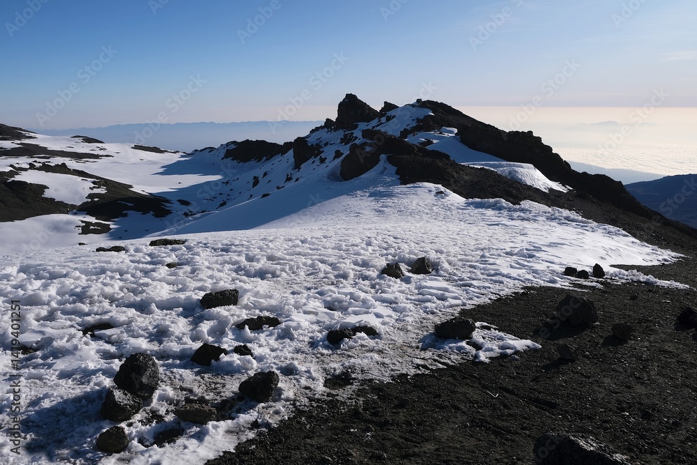 Uhuru peak on Kibo volcano (Kilimanjaro) – 5895 m with galcier, Tanzania