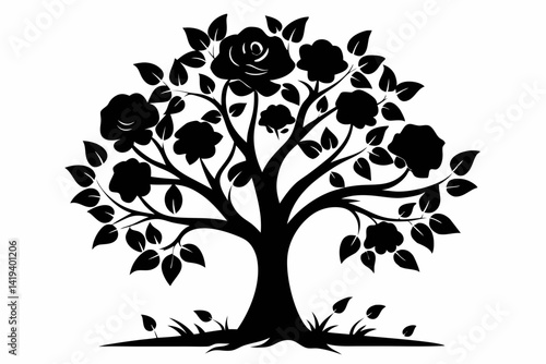 rose tree silhouette line art vector illustration