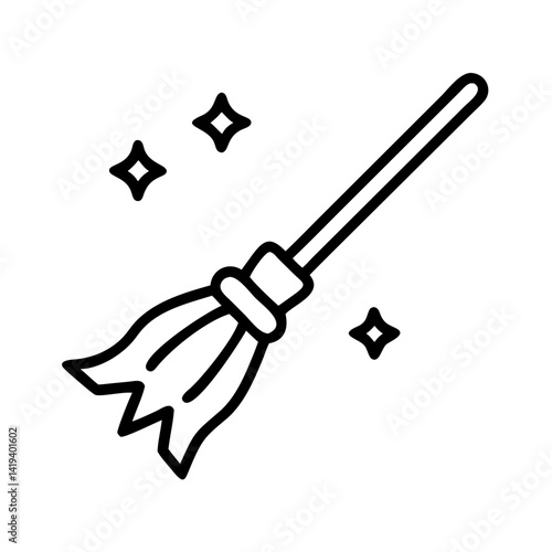 Broom cleaning vector icon illustration for halloween spring cleaning and house chores design
